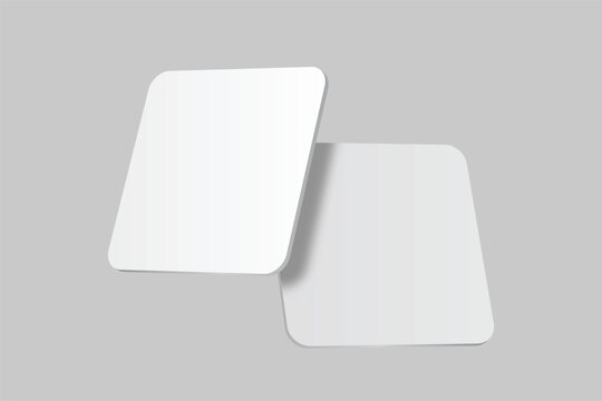 3D vector mockup of square blank beer coasters, isolated on background. Empty coaster lying for branding, pub, bar, restaurant, cafe, drinkware, bottle, can, cup holder and promotional product design
