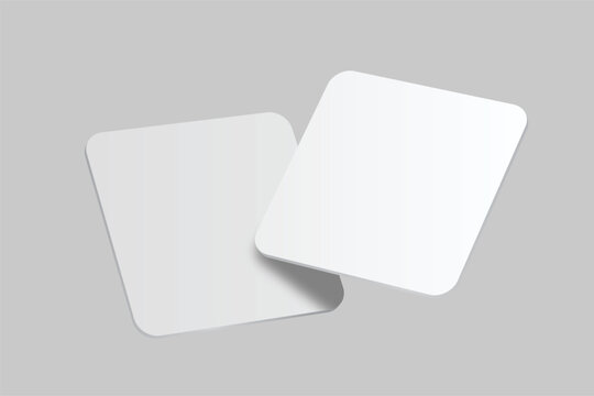 3D vector mockup of square blank beer coasters, isolated on background. Empty coaster lying for branding, pub, bar, restaurant, cafe, drinkware, bottle, can, cup holder and promotional product design
