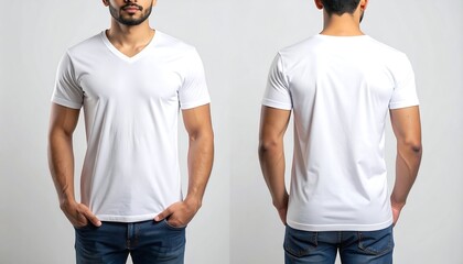 White T-Shirt Mockup Featuring Man Posing From Front and Back