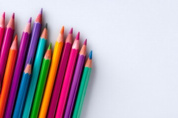 Naklejka premium MINIMALISTISCHE ANORDNUNG VON BUNTSTIFTEN AUF WEISSEM HINTERGRUND