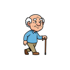 Fototapeta premium Cartoon illustration of an old professor with a cane