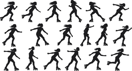 Dynamic rollerblading silhouettes in various poses, showing movement and active lifestyle, perfect for sports and fitness themes.