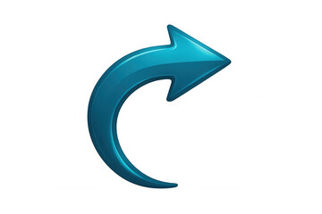Curved glossy blue arrow directing rightward on transparent surface, symbolizing dynamic movement and forward progression