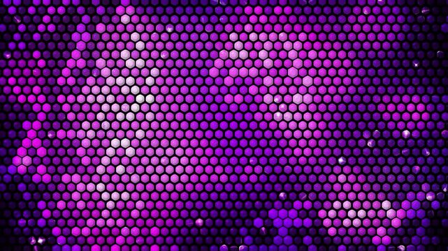 Hexagonal disco screen pattern with shiny flashing shapes. Looped purple animation.
