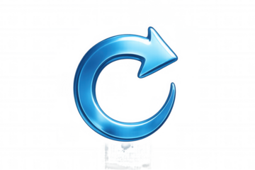 Glossy blue circular arrow symbolizing refresh, repeat, or reload, isolated on a transparent background, ideal for web design or user interface elements