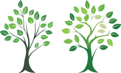 Obraz premium Two stylized trees with green leaves on a white background