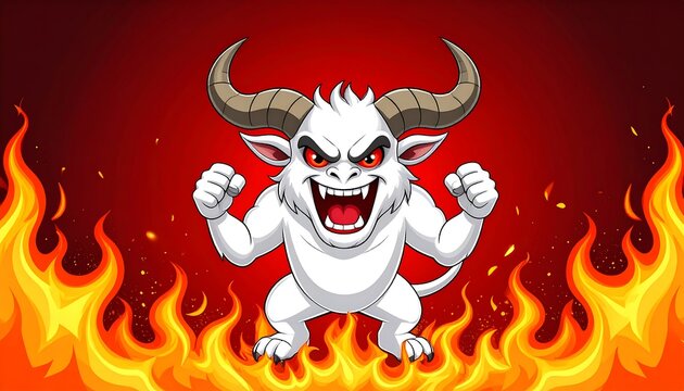 Angry cartoon demon in flames