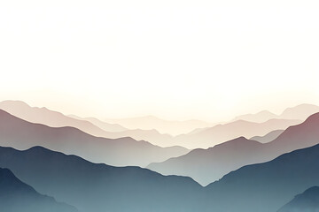 Stylized Mountain Range Landscape with Gradient Colors and Fog