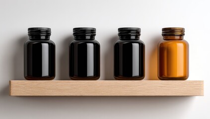 Empty medicine bottles on a shelf