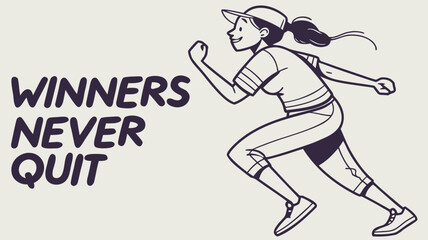 Inspirational Illustration of a determined female runner with motivational slogan