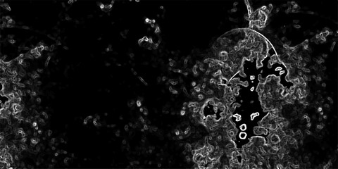 Obraz premium Abstract black background with intricate white contour lines forming organic, fluid, and swirling patterns. Liquid motion, with varying line thickness creating depth and texture.