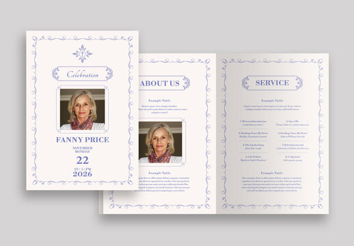 Funeral Program Memorial Service Obituary Layout with Purple