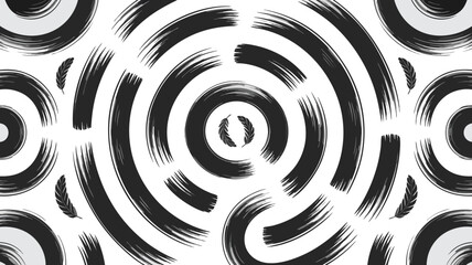 Abstract Black Brush Stroke Circles with Feathers Pattern on Pale Gray Background Texture