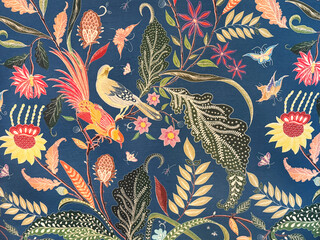 Random abstract colorful flower and leaves illustration. Floral and foliage theme with black...