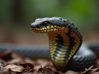 Fototapeta premium Detailed Wildlife Portrait of a Venomous Cobra Snake in Natural Habitat