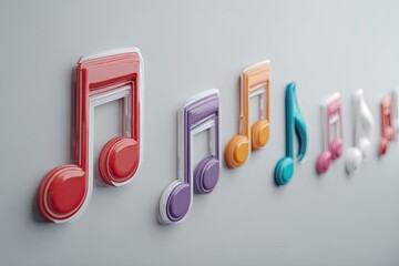 Colorful music notes against a gray background