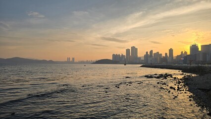sunrise over the city, Busan, South Korea