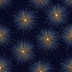 Fototapeta premium Repeating, shimmering fireworks pattern on a deep navy background