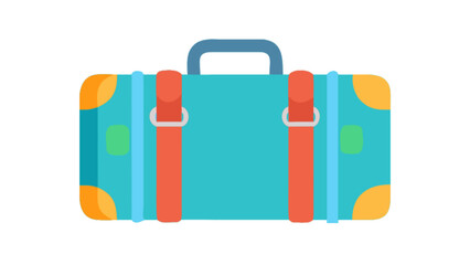 Turquoise travel suitcase with orange straps and handle for vacation and luggage packing illustration
