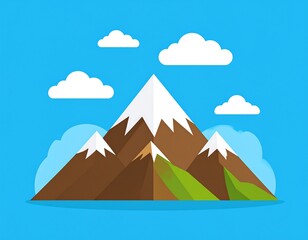 Flat-style illustration of snow-capped mountains against a blue sky