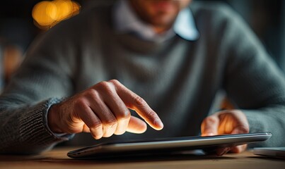 Close-up of person using tablet