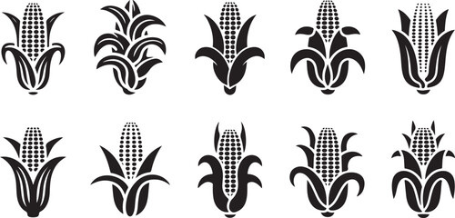 Corn Silhouettes Collection - Black and White Corn Design Illustrations