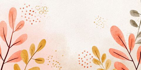 Fondo de acuarela con hojas de oto&ntilde;o y detalles dorados, dise&ntilde;o delicado y elegante.