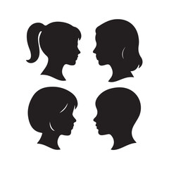 Four girl side profile icons silhouette