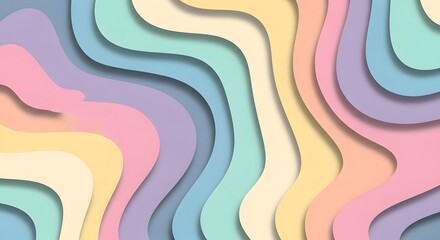Abstract pastel-colored paper cut design with wavy layered shapes creating depth and texture.