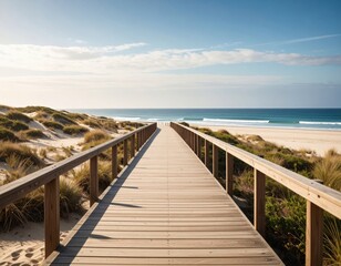 Obraz premium Wooden Path Leading To Beach With Ocean View