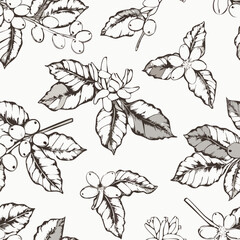 Hand-drawn coffee tools seamless pattern sketch on beige background