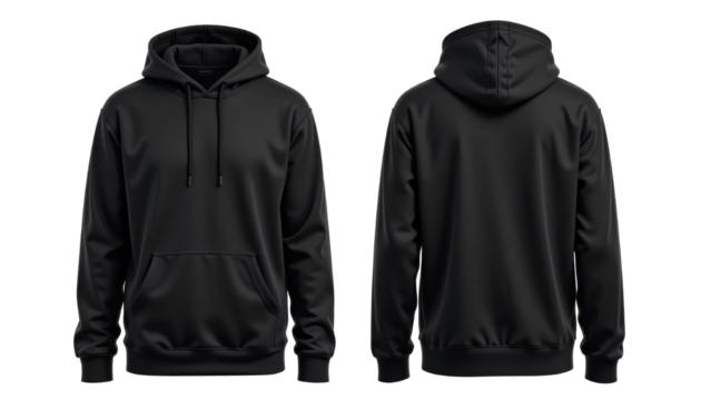 A black silhouette of a person wearing a hoodie, seen from the back, is a popular stock photo template for winter clothing designs