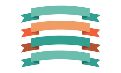 A set of four colorful curved ribbon banners in teal and orange with pointed ends perfect for adding text or design elements to projects