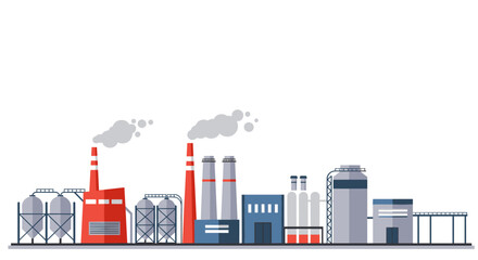 Obraz premium Industrial cityscape with factories and smokestacks in a flat urban design