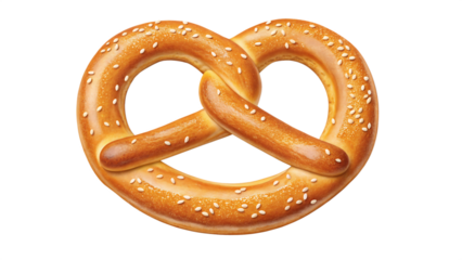 Delicious and crispy pretzel with sesame seeds isolated on transparent background, a perfect snack for any occasion and a traditional german treat