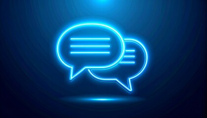 Glowing blue neon speech bubbles on dark background