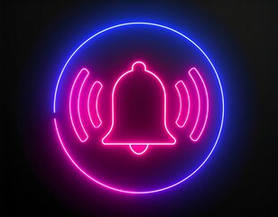 Glowing neon bell icon in a circle