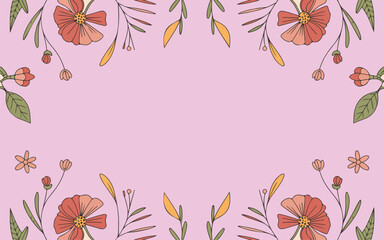 Floral frame with butterflies and flowers background