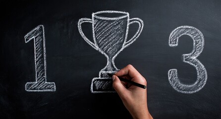 Chalkboard drawing of a trophy and ranking numbers