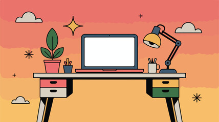 Computer monitor illustration with digital screen and technology elements