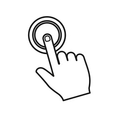 Obraz premium Dynamic hand cursor precisely clicking a digital button, symbolizing action and engagement in modern technology interfaces