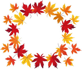 Colorful autumn maple leaves arranged as a border frame, perfect for seasonal advertising and festive designs