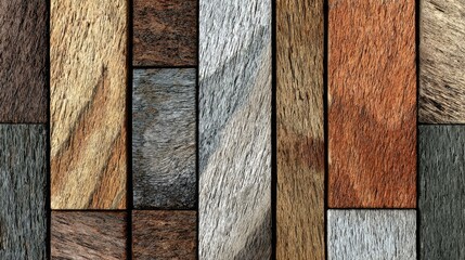 Vertical arrangement of various wood textures and colors