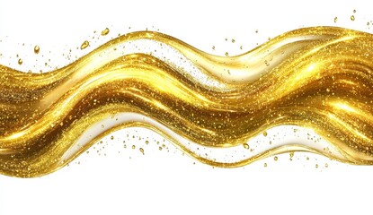 Shimmering Gold Wave with Glitter and Sparkle on White Background