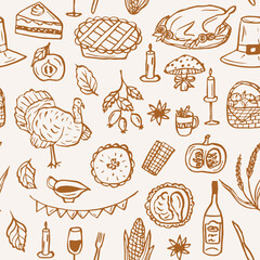 Hand drawn whimsical thanksgiving day background
