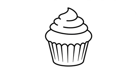 Simple line art cupcake with swirling frosting, a sweet and delightful treat perfect for baking, party, or dessert themes
