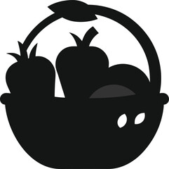 Silhouette of a fruit basket filled with apples and pears isolated on white background