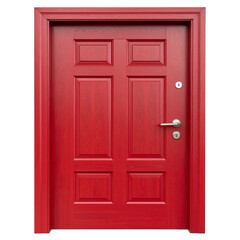 Obraz premium Isolated bright red wooden front door on a white wall