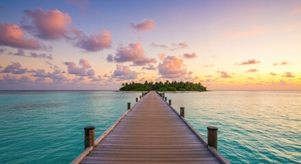 Fototapeta premium Tranquil Island Sunrise. Wooden Pier
