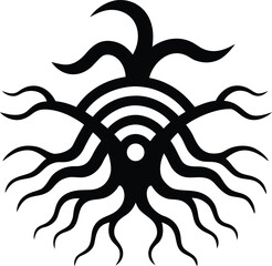 Abstract black silhouette of a mystical tree of life symbol isolated on white background